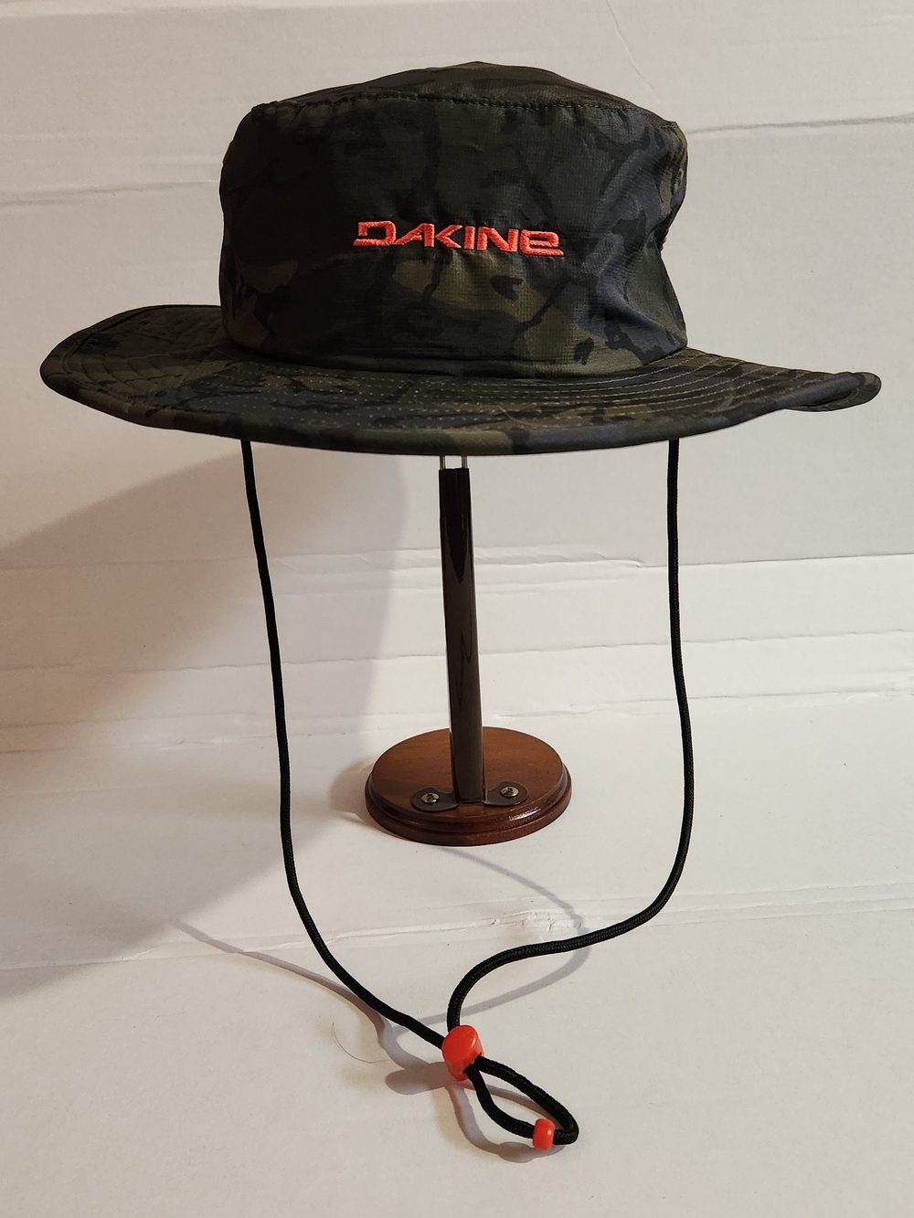 Dakine Green Camo Boonie Hat with Black Chin Cord and Red Logo